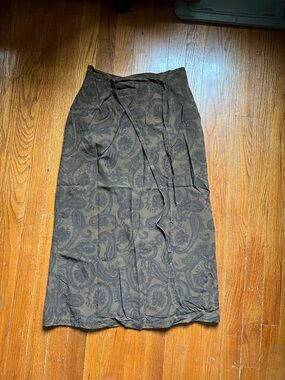 Casual Corner Brown Paisley Wrap-Style Midi Skirt